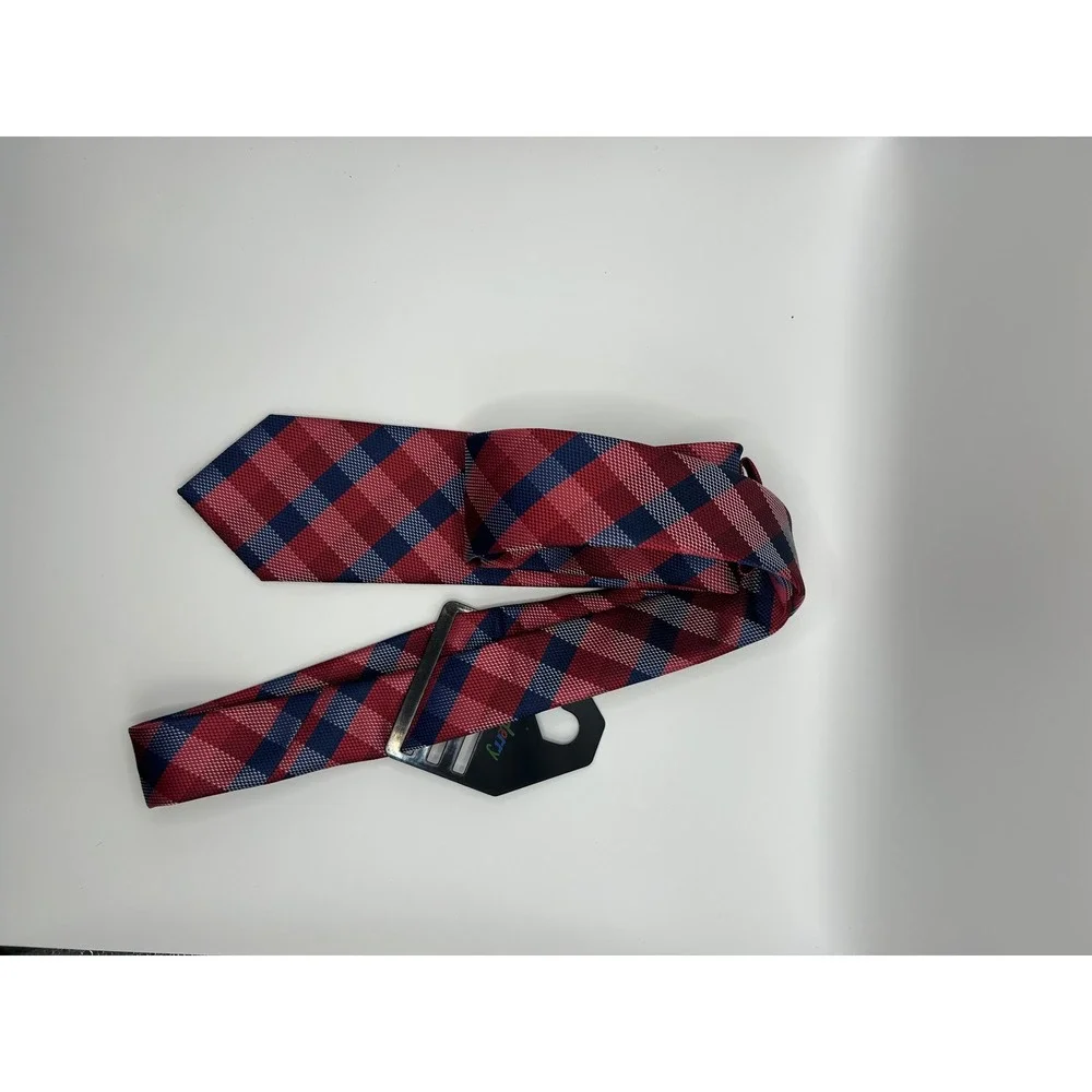 Londonderry‎ Mens Red Navy Blue Plaid Silk Necktie Handmade Checkered Tie